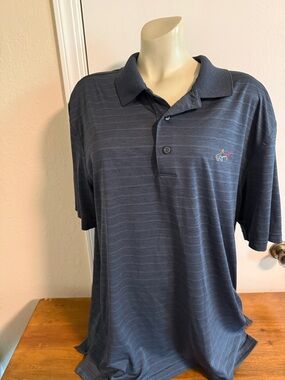 Greg Norman Collection Navy Subtle Striped Polo with Shark Logo